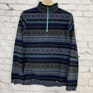 Eddie Bauer 1/4 Zip‎ Pullover Womens Size XL Blue Aztec Black Striped Argyle